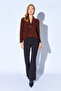 Gold Buttoned Feathered Knit Cardigan - Brown |   Mkw359857-01 - 5