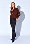 Gold Buttoned Feathered Knit Cardigan - Brown |   Mkw359857-01 - 7