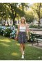 Black High Waist Knee Length Pleated Skirt Helen Fabric Floral Skirt with Seamless Hem