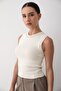 Women's Crew Neck Stone Detailed Sleeveless Knitwear Tank Top Cream - 3