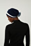 Layered Navy Blue-Cream Ready-Made Turban Hijab with Organza Roses on the Back, Suitable for Medical Use - 7
