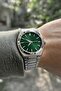 Men's Metal Wristwatch Green Dial Silver Band in Special Box