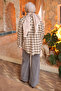 Paneled Plaid Shirt with Beige Scarf Detail - 4