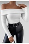 Women's White Madonna Neck Ribbed Knit Blouse BE165 - 3