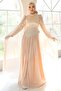 Stone Beaded Pleated and Cape Detailed Satin-Yoryo Silk Hijab Evening Dress Beige 1054 - 3