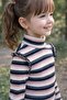 Girls Half-Neck Long Sleeve Ruffle Striped Blouse – Cotton Viscose Blend - 3