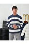 Men's Navy Blue Oversized Striped Thessaloniki Knitted Crew Neck Sweater - 6