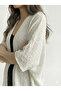 Women's Cream Tasseled Summer Openwork Knitwear Cardigan - 2