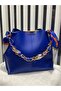 Women's Scarf and Chain Accessory Soft Leather Blue Hand and Shoulder Bag - 6