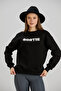 Women's Crew Neck Regular Fit Midi Length Printed Black Basic Sweatshirt - 8