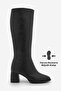 Women's Pointed Toe Bellows Zipperless Thick Heeled Boots Aluta Black - 2