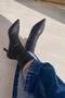 Loravo Women's Stretch Matte Leather Heeled Boots Black - 2