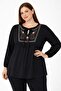 Women's Plus Size Black, Cotton Fabric, Embroidery Detailed, Elastic Cuff Blouse 65N39328 - 7