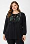 Women's Plus Size Black, Cotton Fabric, Embroidery Detailed, Elastic Cuff Blouse 65N39328 - 3