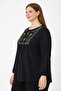 Women's Plus Size Black, Cotton Fabric, Embroidery Detailed, Elastic Cuff Blouse 65N39328 - 5