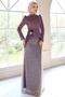 Satin and Sequined Hijab Evening Dress Set with Floral Brooch and Lace-Up Back K. Li̇la 1683 - 5