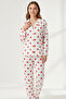 Red Heart Patterned Milan Fabric Shirt Collar White Women's Pajama Set - 2
