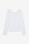 Women's Oval Neck Long Sleeve Basic Cotton Blouse White - 3