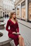Double-Breasted Collar Waist Drawstring Detail Midi Velvet Dress - 5