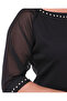 Plus Size Pearl Detailed Round Neck Tulle Sleeve Dress - 3