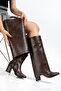 Women's Size 36-42 Brown Leggings Boots with Heels, Removable Apparatus Heels, Pointed Toe, Zippered Boots