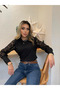 Women's Long Sleeve Crew Neck Sleeves Floral Waffle Blouse