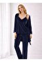 Velvet Navy Blue Robe Pajama Set – Stylish and Soft Loungewear - 2