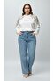 Premium Plus Size Jeans Wide Leg High Waist Pearl Stone-Detail Denim Trousers - 5