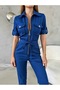 Women's Crepe Fabric Zippered Pocket Detail Belted Jumpsuit - 7