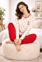 Women's Ecru Cherry Patterned Pajama Set – Soft Fabric, Transitional Comfortable Home & Sleep Set - 2