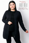 Women's Knitted Embroidered Pearl Embellished Zippered Thick Long Mother's Winter Navy Blue Cardigan