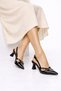 Double-Strapped Buckle Detailed Black Patent Leather Women's Heeled Shoes