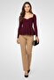 Women Sweetheart Neckline Long Sleeves Plain Top, Maroon