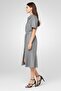 Women Tie Belt Midi Dress, Grey - 3