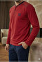 Premium Single Jersey Combed Cotton Henley Collar Burgundy Navy Blue Men's Pajama Set - 2