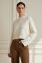 Loose Long Sleeve High Neck Crop Ecru Knit Sweater