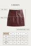 Burgundy Cargo Pocket Pack Faux Leather High Waist Bodycon Mini Skirt - 7