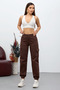 Brown Cargo Pocket Gabardine Fabric Pants - 6