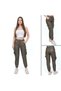Women's Khaki Stretch Fabric Inside Fleece-Lined Zipper Detailed K Cargo Pocket Leather Pants Leggings - 6