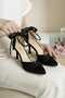 Milano 7 cm Heeled Shoes Black Satin with Pearls and Barettes, Mesh Evening Shoes - 5