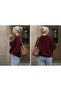 Burgundy Crew Neck Oversize Knitwear Women's Sweater - 2