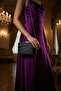 Black Satin Stone Metal Handle Chain Strap Evening Bag - 3