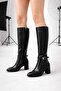 Melinta Black Zippered Buckle Detailed Black Boots - 3
