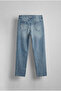 Men's Slogan Embroidered Baggy Jean Trousers Blue - 2