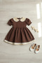 Lace Detailed Baby Collar Brown Camel Vintage Girl's Baby Eid Dress - 3