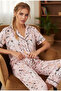 Pink Floral Print Short-Sleeve Buttoned Pajama Set7855