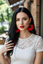 Women's Gold Color Hoop Dangle Earrings – Red Fabric Beaded Design - 4