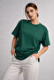 Women's Green 100% Cotton Oversize Basic T-Shirt – Relaxed Fit Relaxed Crew Neck T-Shirt - 3