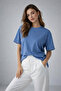 Women's Blue 100% Cotton Oversize Basic T-Shirt – Relaxed Fit Relaxed Crew Neck T-Shirt - 5