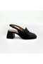 Black Genuine Leather Loafer Heeled Shoes – 5 cm Thick Heeled Back Open Model - 2